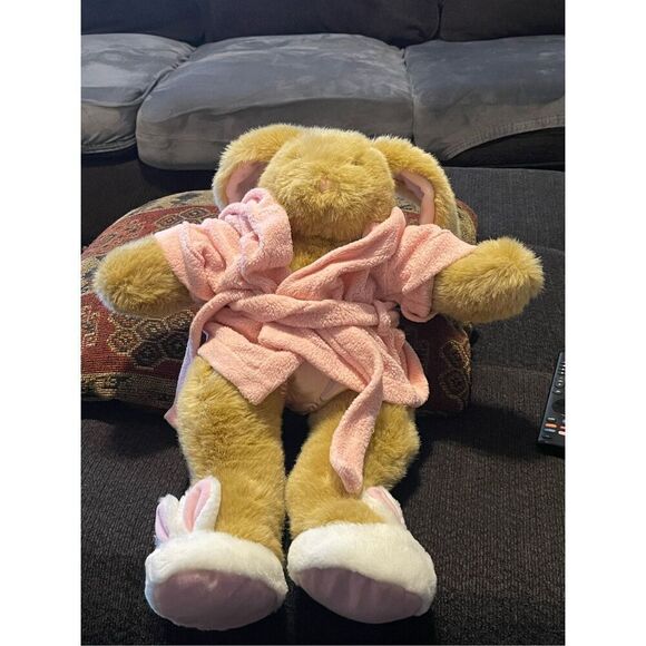 Stuffed With Hugs and Good Wishes Bunny Plush Toy Pink Robe Slippers Build a Bea - Picture 15 of 15